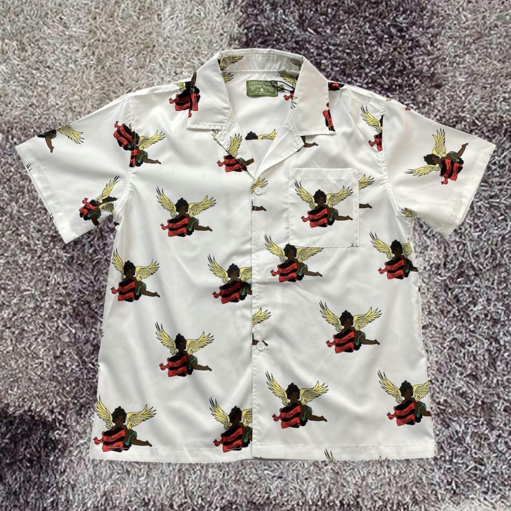 Men's White Angel Print Short Sleeve Shirt